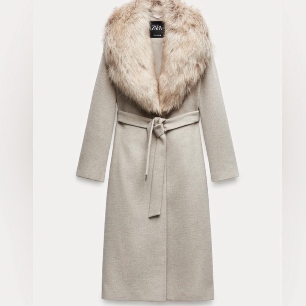 Zara Faux Fur collar wool coat